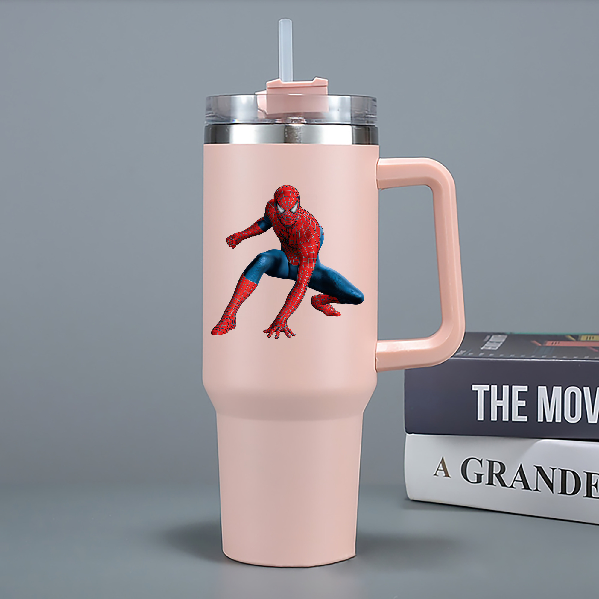 （画像用） Spider Man スパイダーマン 1200mL車用タンブラー - クリスタルステッカー（プラスチックストロー付き）
